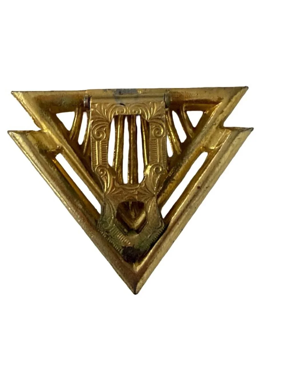 Vintage Art Deco Rhinestone Sweater Clip Triangle Dress Clip Gold Tone Geometric